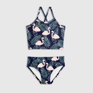 NWT QUINCE Tankini Swimsuit Flamingo Palm Kid Girls Size 10 6931
